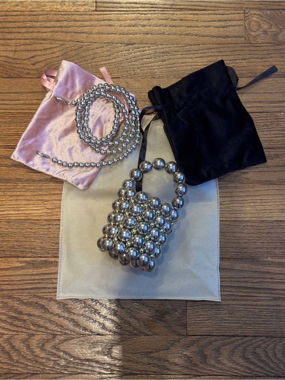 Silver Beaded Mini Bag - Women's Evening Crossbody